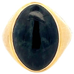 Vintage Men's Large Black Mottled Jade Ring in 14k Yellow Gold