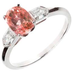 Antique Natural Pink Padparadscha Sapphire Diamond Platinum Ring