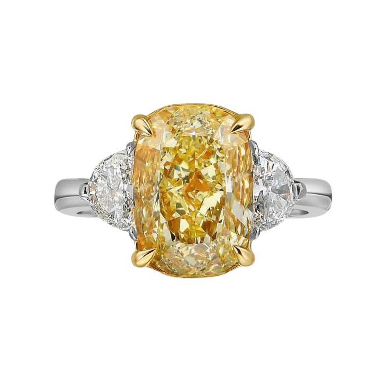 GIA Certified Fancy Yellow Diamond of 5.01 Carats on Ring