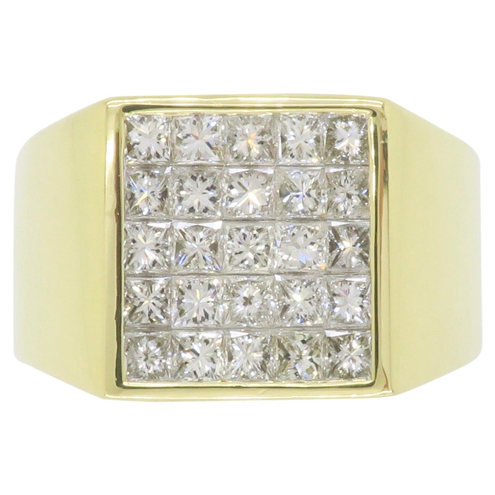 Men's Invisible Set 2.70CTW Diamond Ring made in 18k Yellow Gold  For Sale