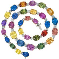 Extraordinary Colored Sapphire Diamond Gold Platinum Necklace 7