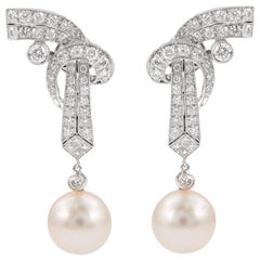 Pearl & 2.48ct Diamond Drop Earrings 18k White Gold