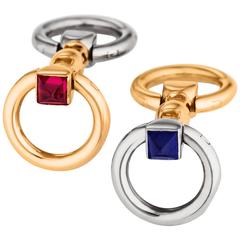 Vintage Art Deco Sapphire and Ruby Gold Cufflinks