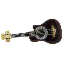 Melodious Realistic Enamel and Diamond Guitar Brooch