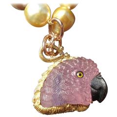 Pink Tourmaline Tanzanite Onyx Gold Polly the Parrot Pendant