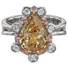 Bague de fiançailles en or blanc et rose avec diamant de forme ovale fantaisie de 4,02 carats, certifié GIA