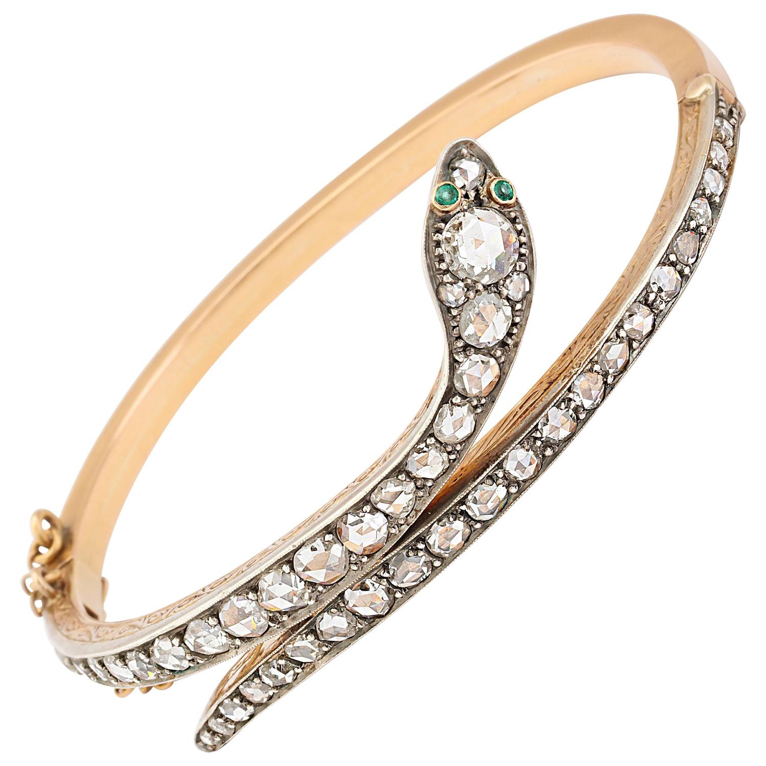 Victorian Emerald Eyed Diamond Snake Bracelet For At 1stdibs
