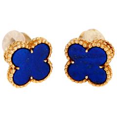 Van Cleef Arpels Retro Alhambra Lapis Gold Earrings