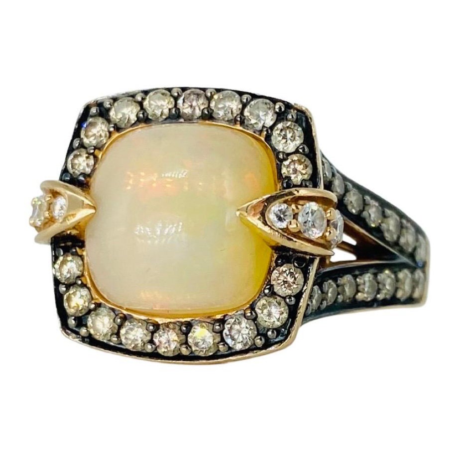 LeVian Large Neopolitan Opal, Diamond s and Amethyst Ring 14k Strawberry Gold For Sale