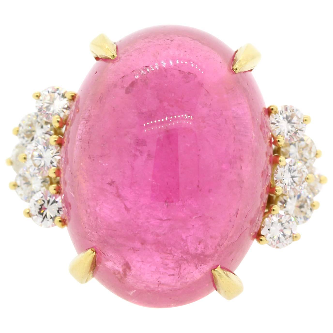 Pink Tourmaline Diamond Gold Ring