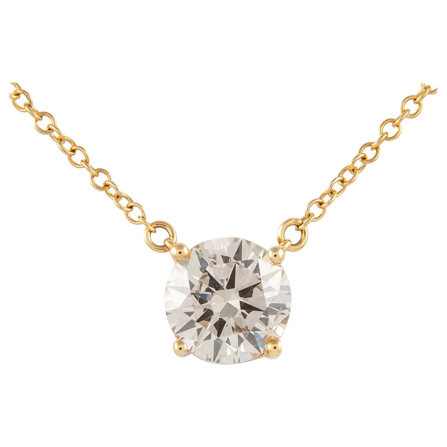Alexander 1.51 Carats Diamond Solitaire Pendant Necklace Yellow Gold For Sale