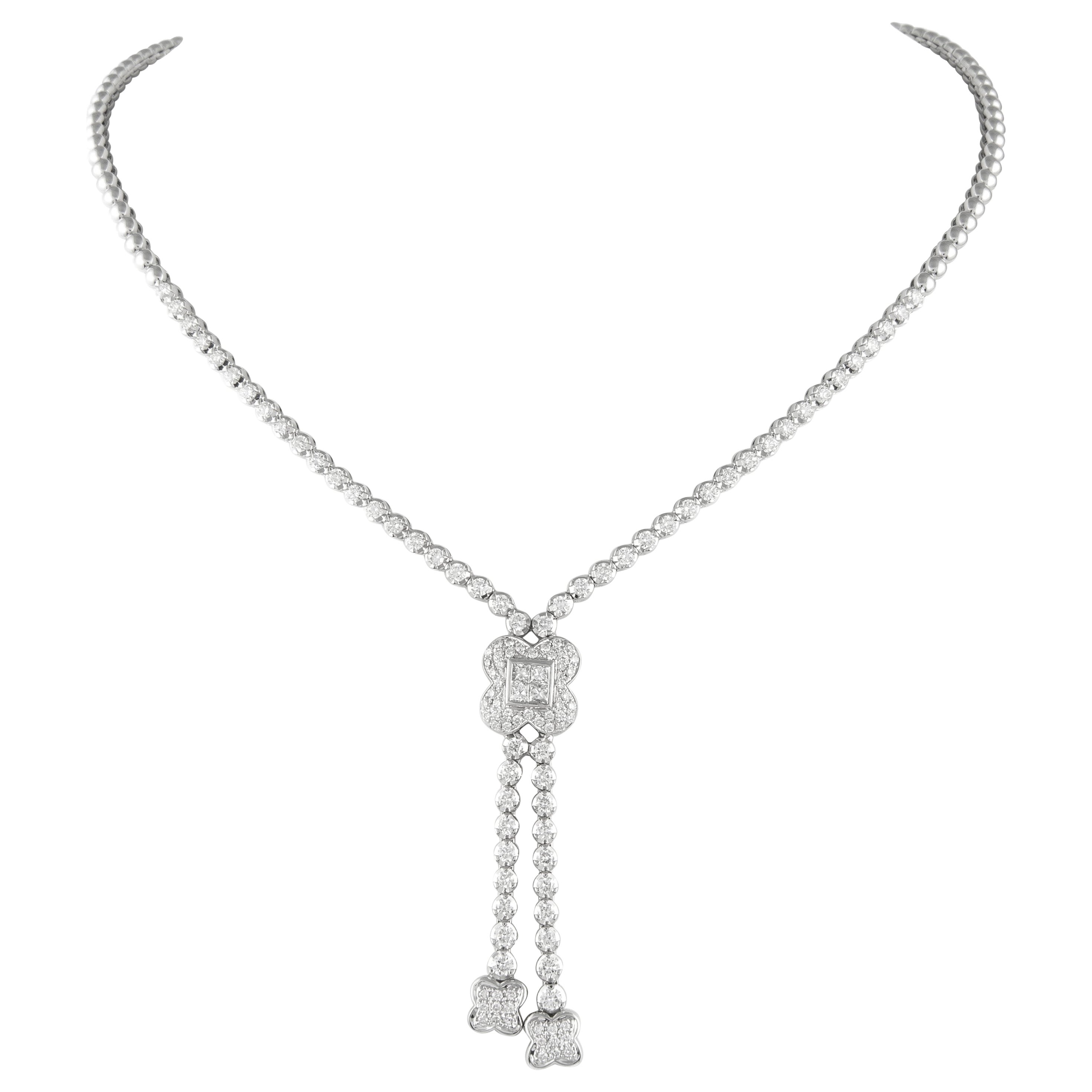 Alexander 3.22ct Diamond Drop Bow Necklace 18k White Gold For Sale