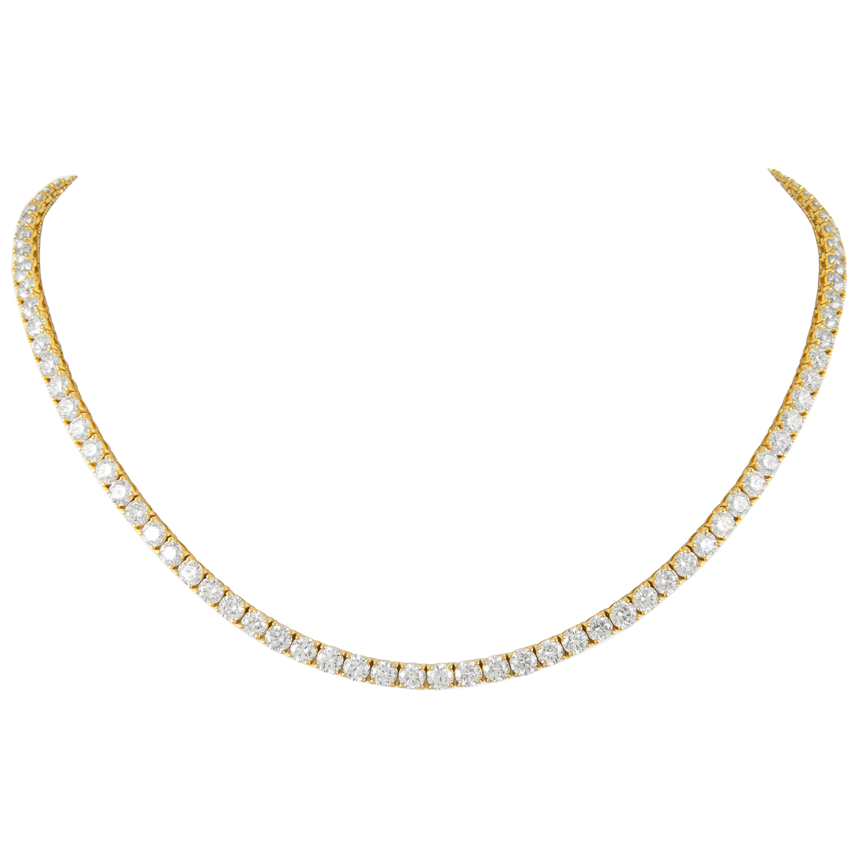 Alexander 24.56 Carat Diamond Tennis Necklace 18 Karat Yellow Gold For Sale