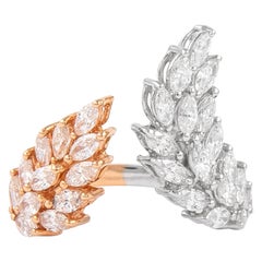 Alexander, bague en or rose et blanc 18 carats avec motif de plumes et diamants de 1,94 carat