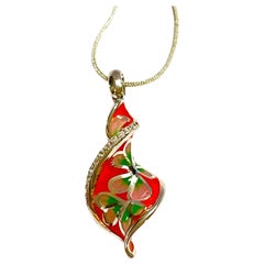 New Multi-Colored Painted Enamel Sterling Pendant Necklace