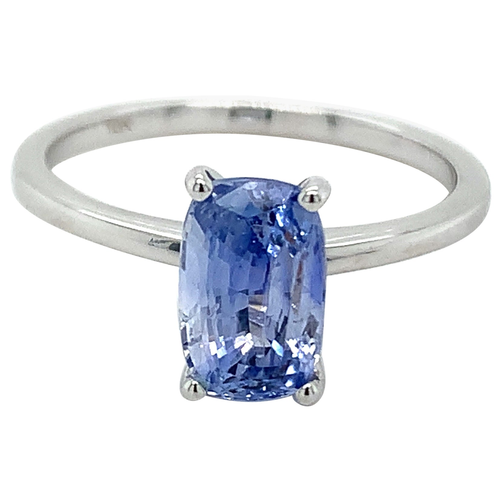 2.00 Carat Cushion Shape Blue Sapphire Ring in 10k White Gold For Sale