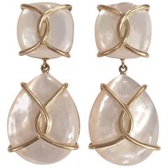 Mother Of Pearl Drop Earrings with Twisted Gold Detail