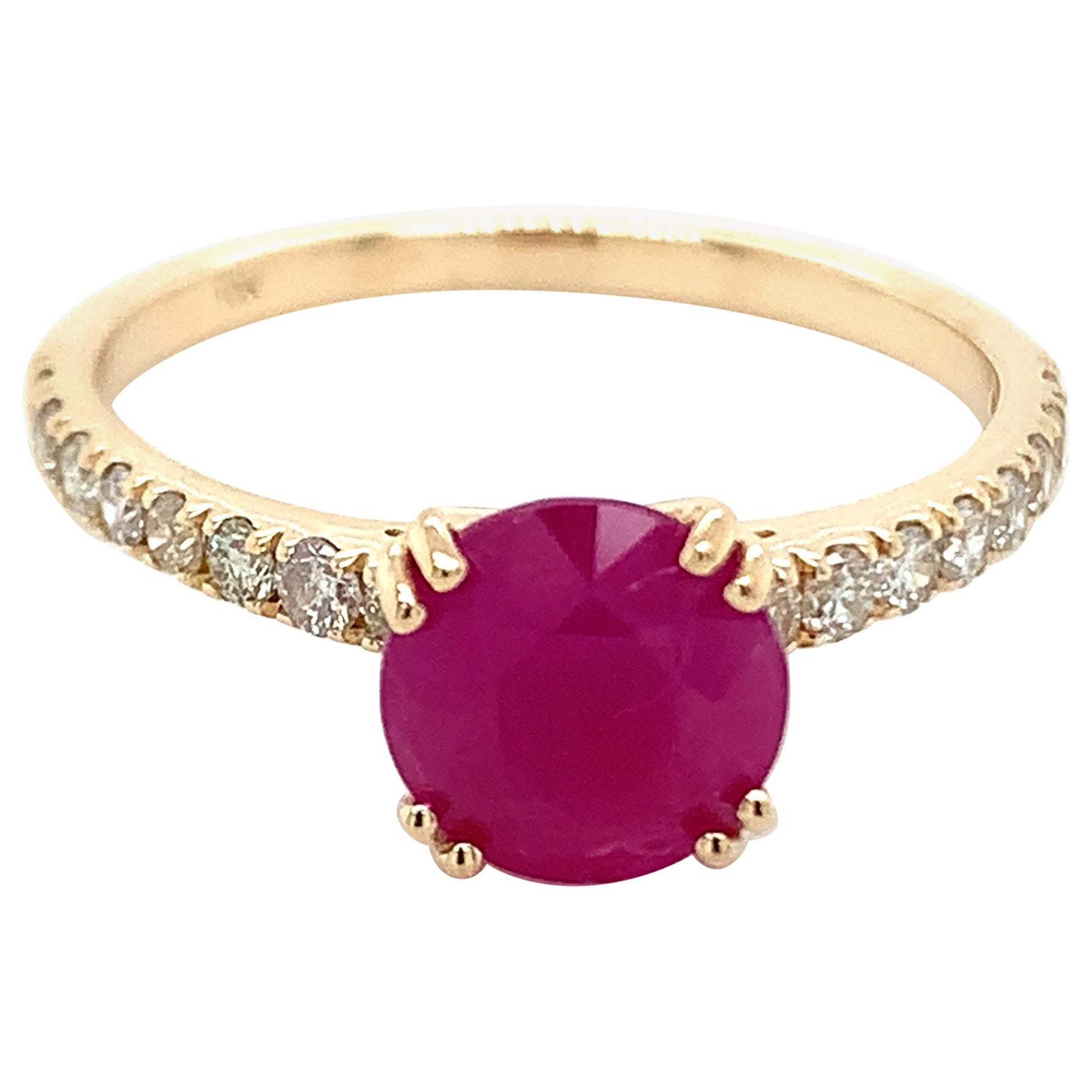 1.65 Carat Round Shape Ruby Ring with Diamonds in 10k Yellow Gold