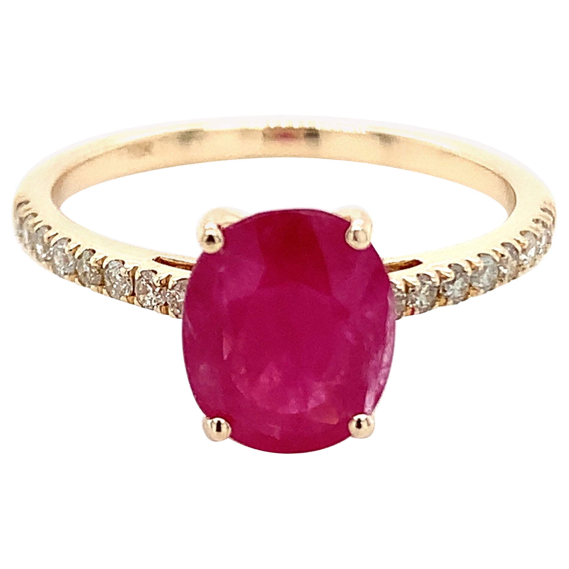 1.93 Carat Oval Shape Ruby Ring with Diamonds in 10k Yellow Gold