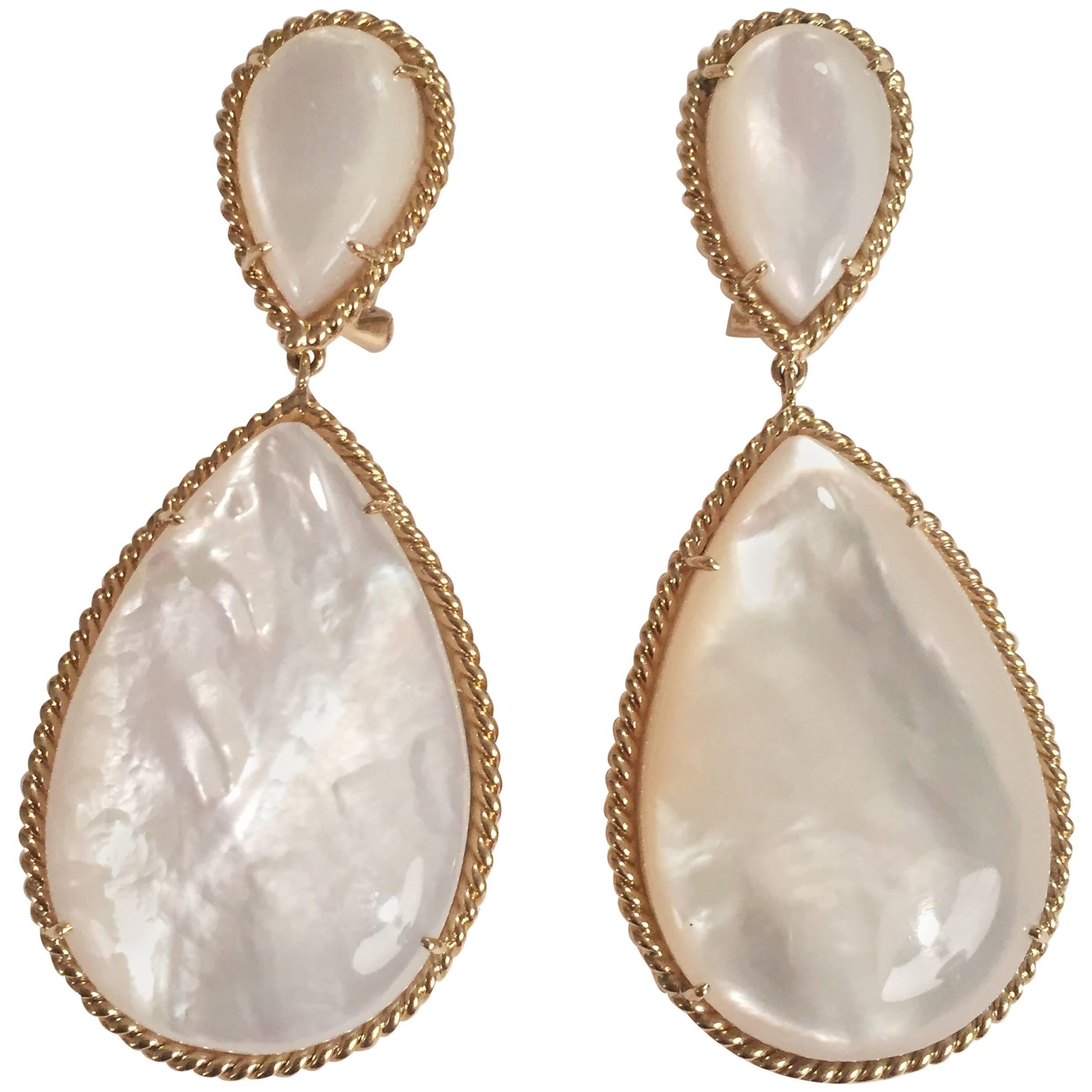 Mother-of-Pearl Drop Earrings with Elegant Rope Twist Border For Sale