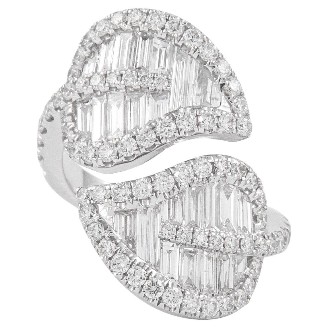 Alexander 3.23ct Diamond Leaf Bypass Ring 18k White Gold For Sale