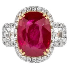 Alexander GIA Certified 10.24ct Ruby with Diamond Three Stone Halo Ring 18k
