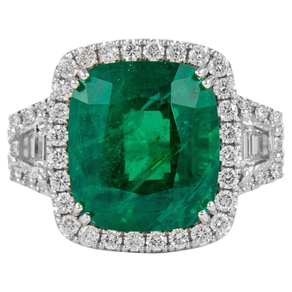 Alexander 6.26ctt Emerald with Diamond Three Stone Halo Ring 18 Karat ...