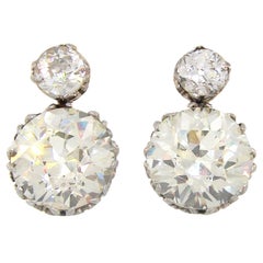 1900s Diamond Silver Gold Two-Stone Stud Earrings