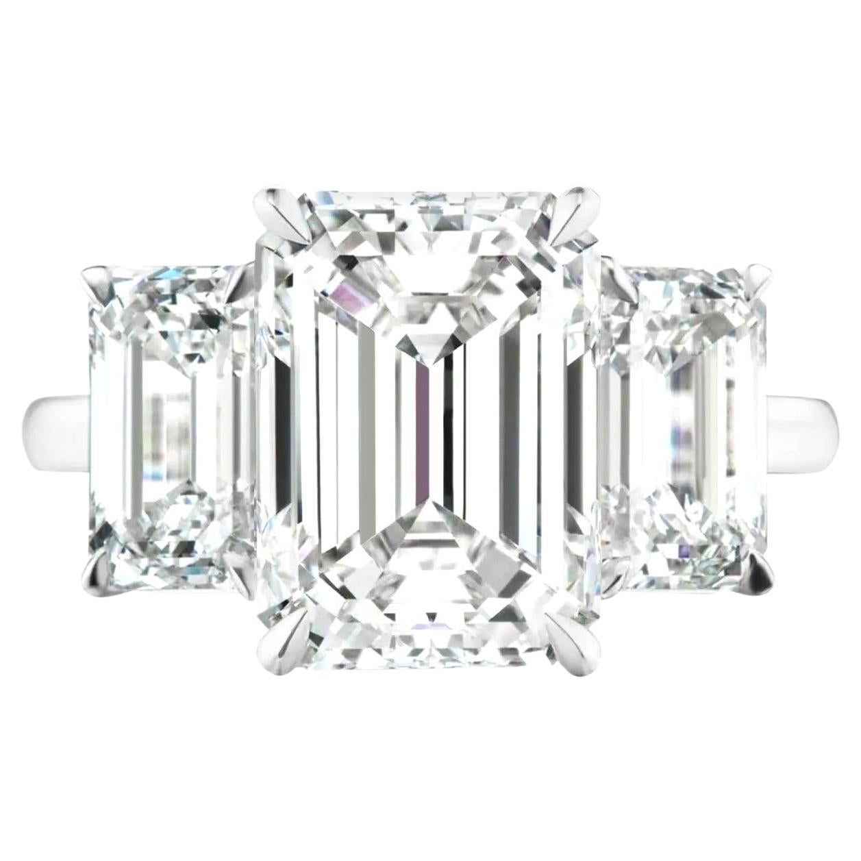GIA Certified Emerald Cut Three Stone Platinum Ring 