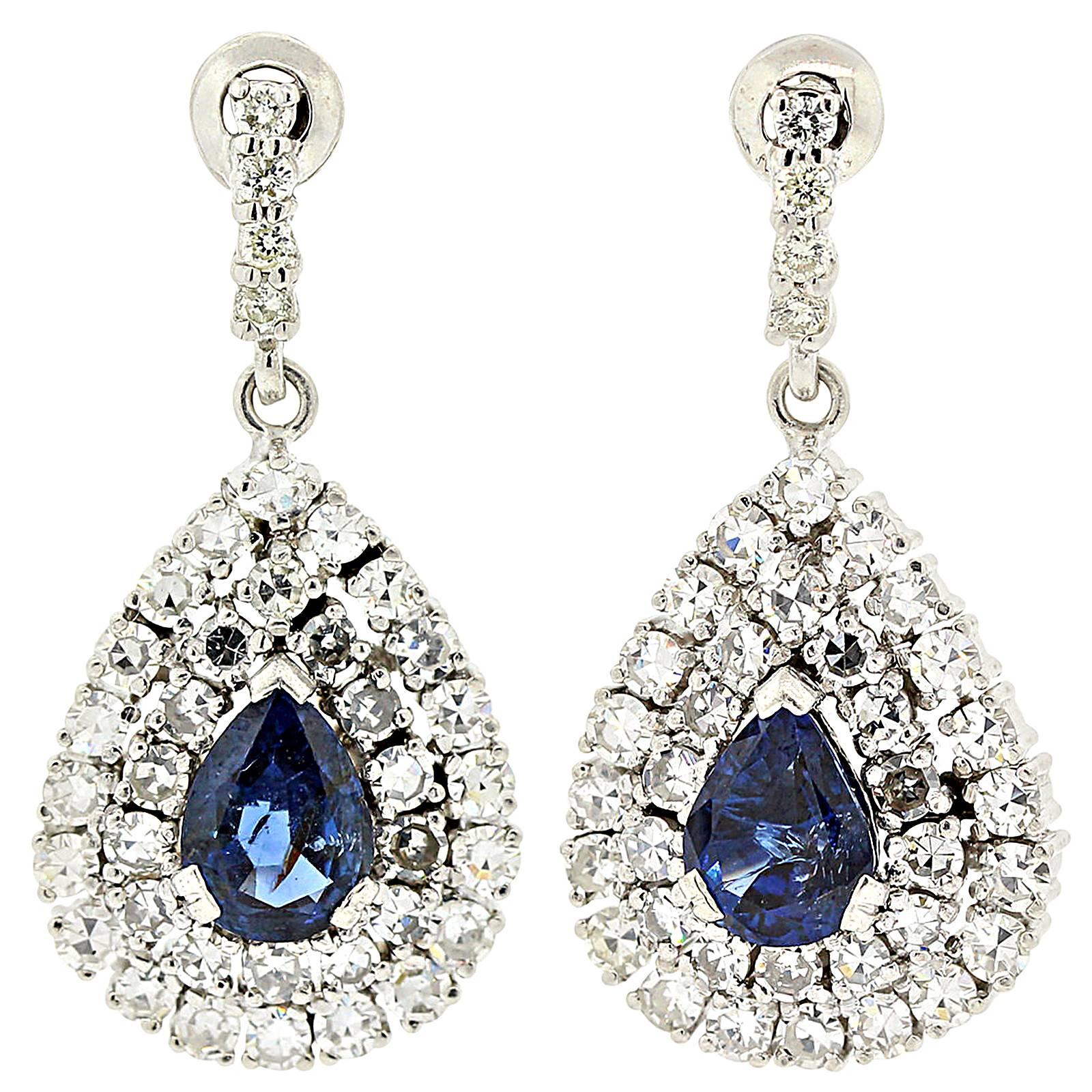 Sapphire Diamond Gold Drop Earrings