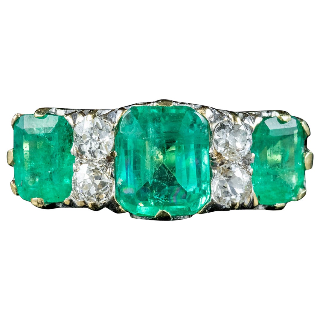 Antique Victorian Emerald Diamond Ring 3.07ct Emerald Dated 1900 With Cert For Sale