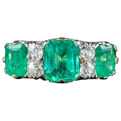Antique Victorian Emerald Diamond Ring 3.07ct Emerald Dated 1900 With Cert