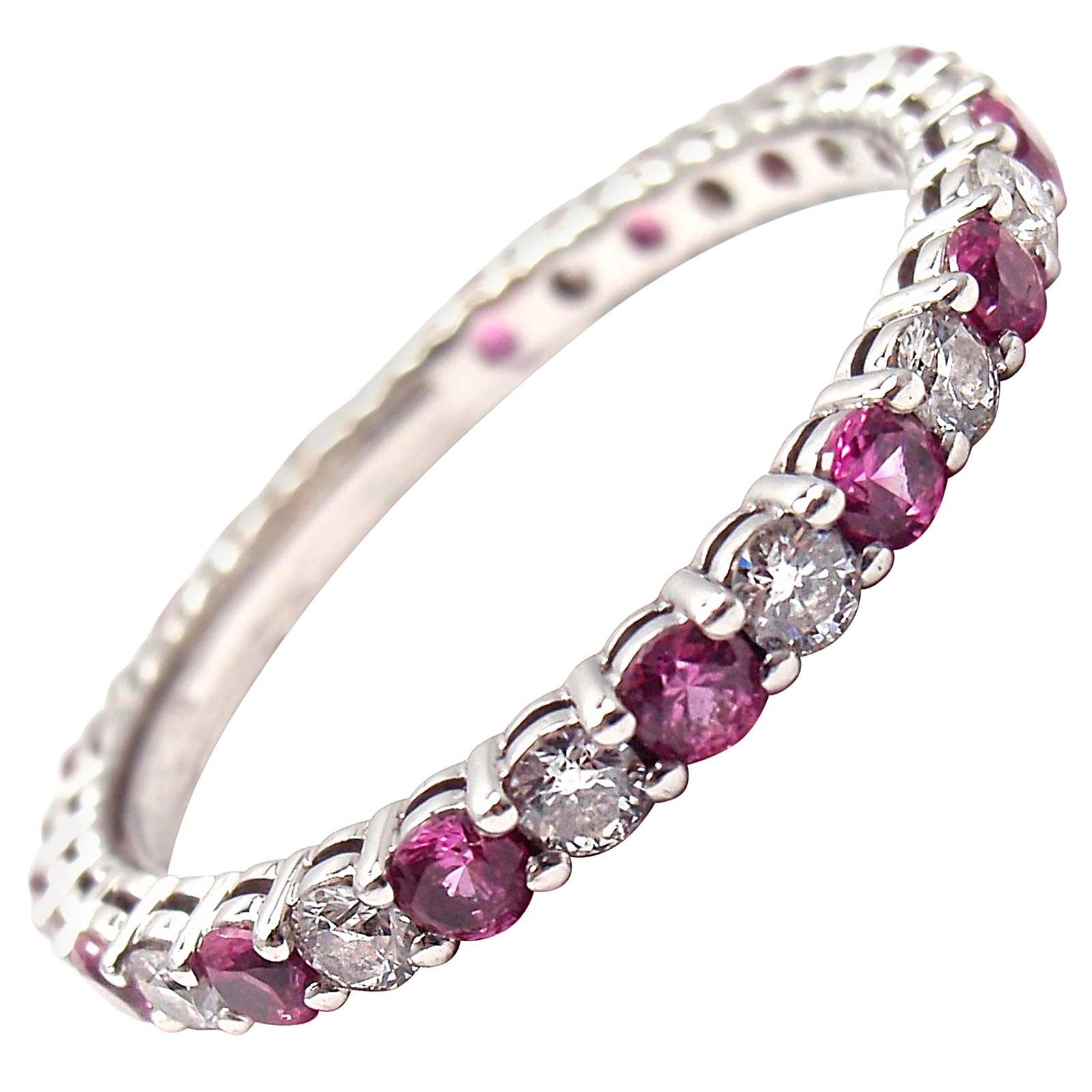 Tiffany & Co. Diamond Pink Sapphire Shared Setting Platinum Band Ring