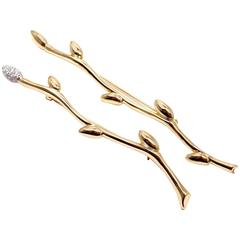 Tiffany 
Co. Set of 2 Diamond Gold Platinum Branches Brooch Pins