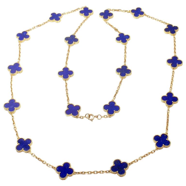 Van Cleef and Arpels Lapis Lazuli Gold Vintage Alhambra Necklace at ...