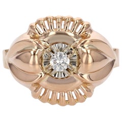 French 1960s Vintage Diamond 18 Karat Rose Gold Ring
