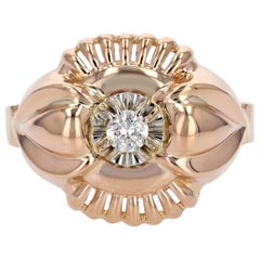 Anillo retro francés de oro rosa de 18 quilates con diamantes de los años 60