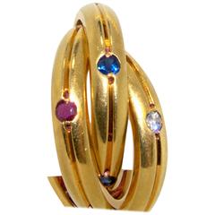 Cartier Triple Band Gem Set Gold Ring