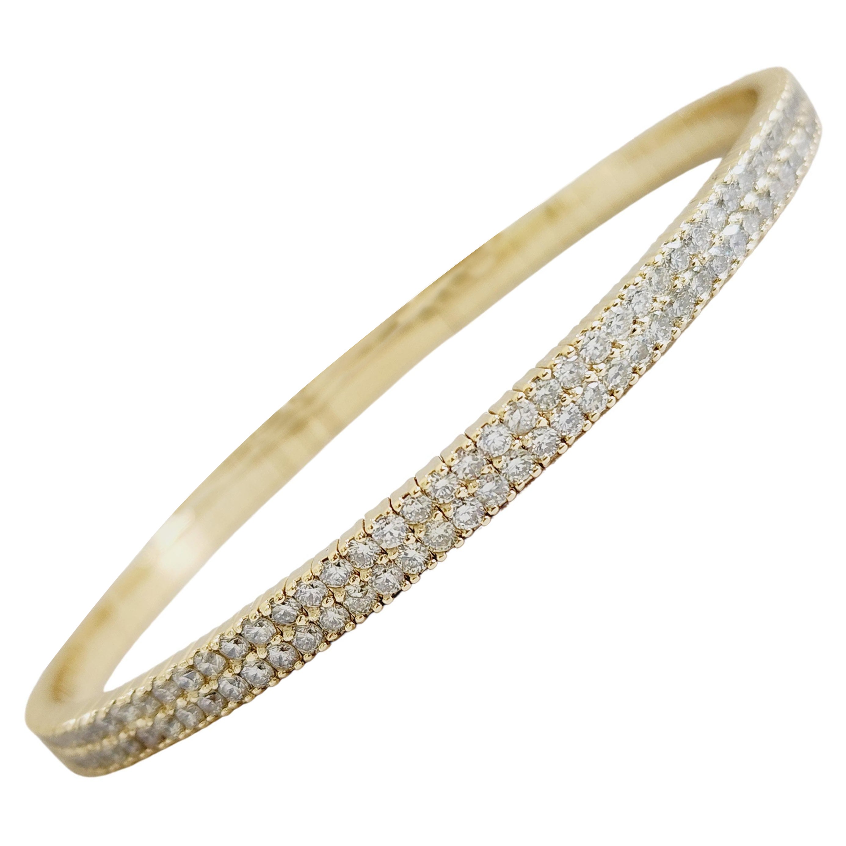 4.80 Carat Double Row Flexible Bangle Yellow Gold 14 Karat Bracelet For Sale