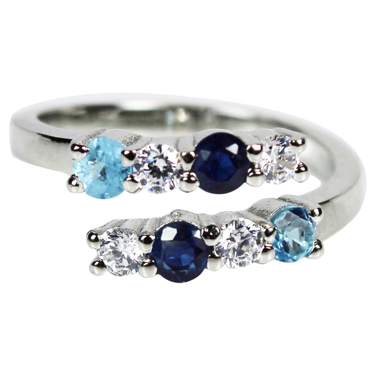 Natural Blue Topaz And Blue Sapphire Open Ring For Sale