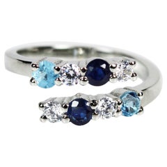 Natural Blue Topaz And Blue Sapphire Open Ring