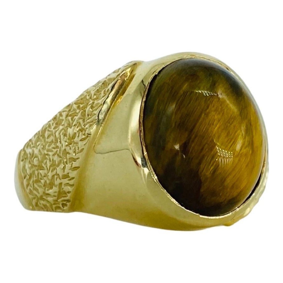 Men's 14mm Tiger Eye Ring 14K Gold For Sale