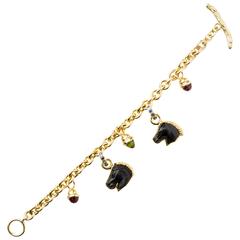 Gold Toggle Bracelet with Detachable Sapphire Bail Horse Head and Cabochon Drops