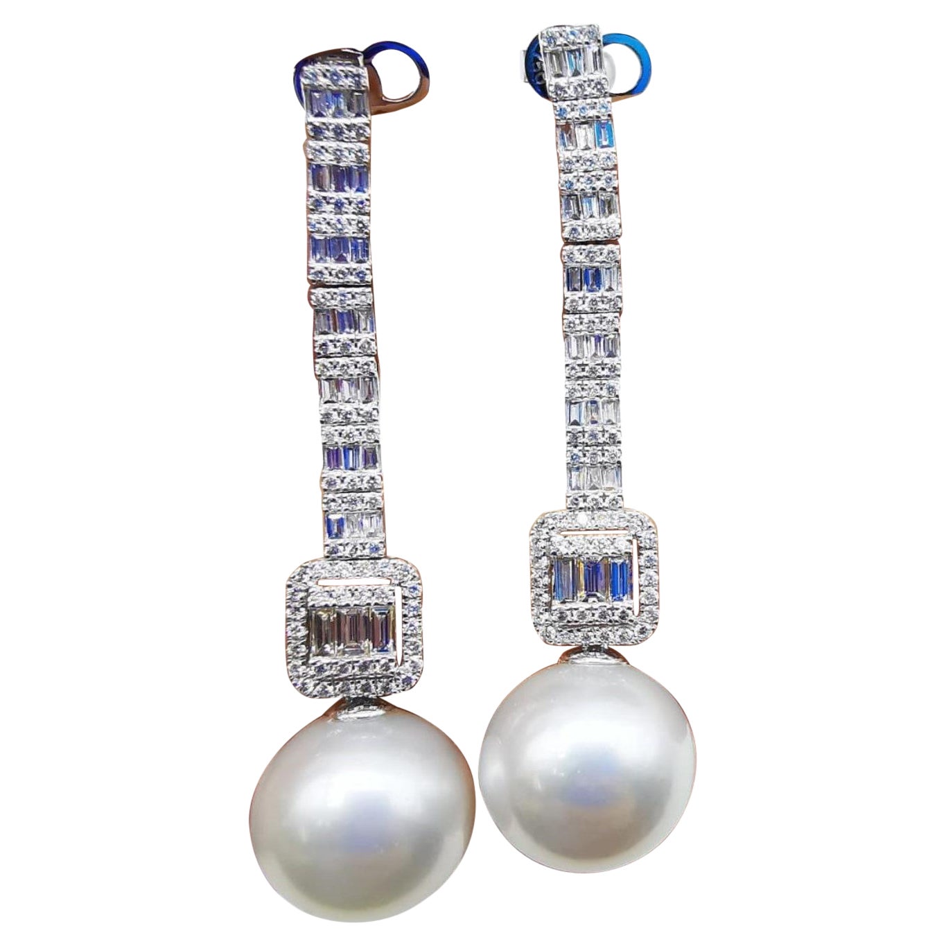 NWT $17, 829 18KT Gold Rare Lrg South Sea Pearl Gorgeous Diamond Dangle Earrings For Sale