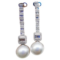NWT $17, 829 18KT Gold Rare Lrg South Sea Pearl Gorgeous Diamond Dangle Earrings