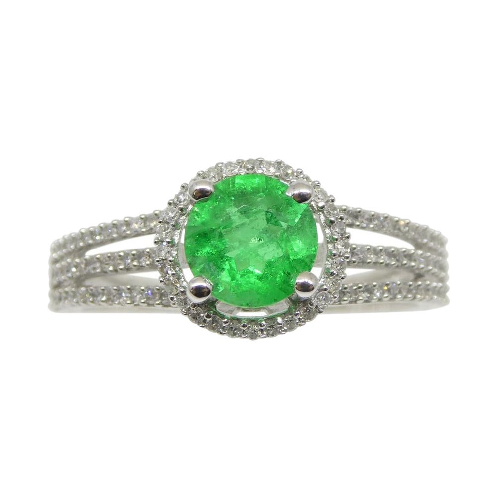 0.61ct Emerald, Diamond Statement or Engagement Ring set in 14k White Gold