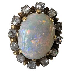 Antique Victorian Australian Opal and Diamond Cocktail Ring 