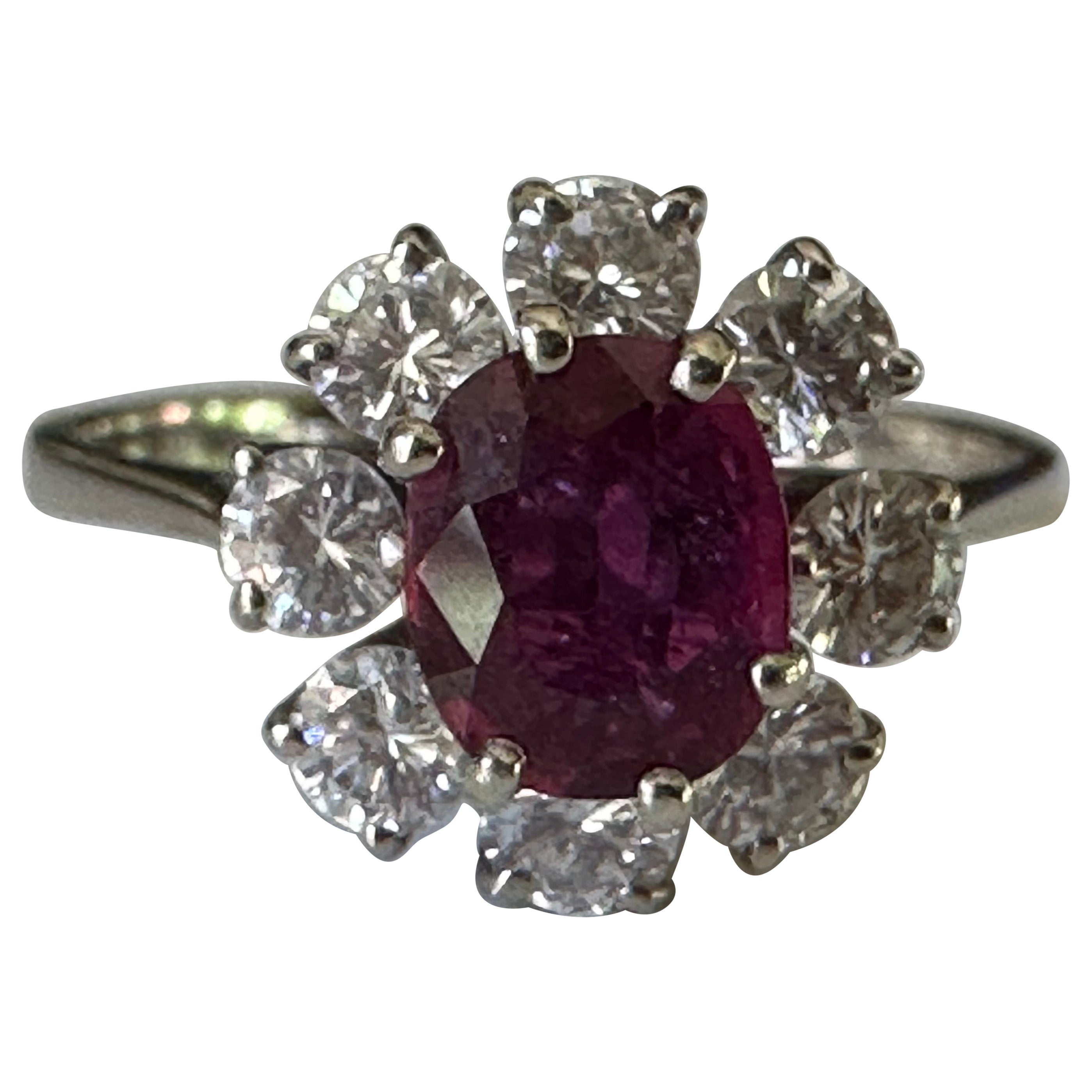 Mid-Century Thai Ruby and Diamond Halo Ring  For Sale