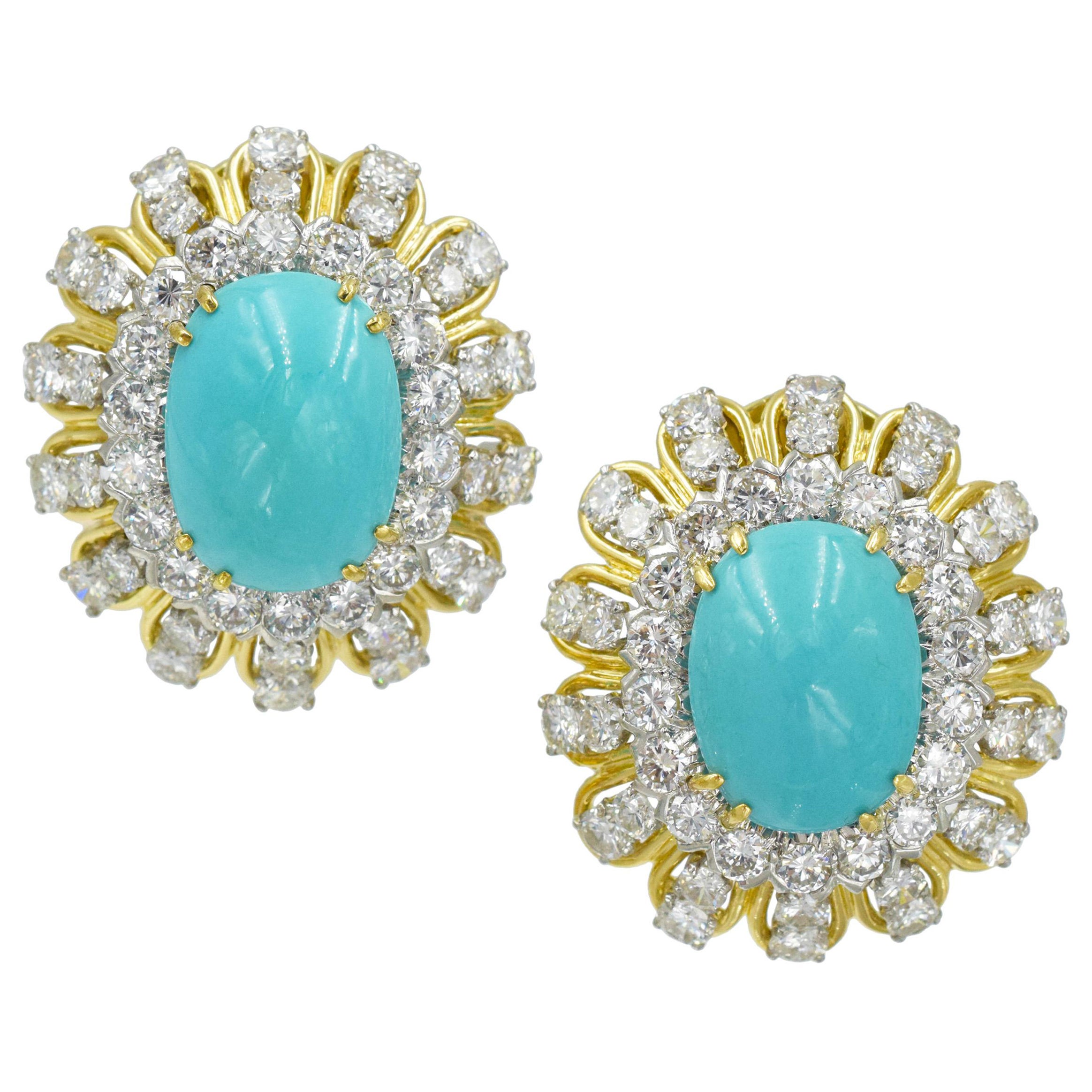 David Webb Turquoise and Diamond Earrings