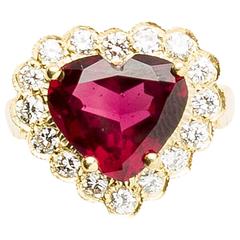 Garnet Diamond Gold Princess Heart Shaped Ring 9